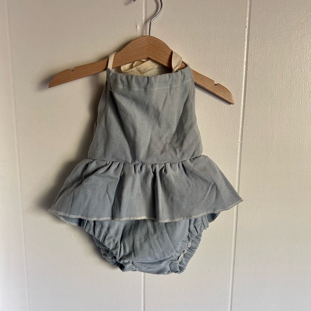 Handmade Denim Ruffled Baby Romper